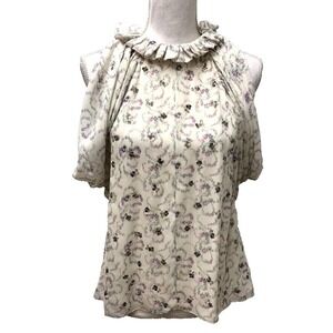 Chloe Silk Blouse Top Womens 42 10 Purple Floral Ruffle Neck Sleeveless Luxury